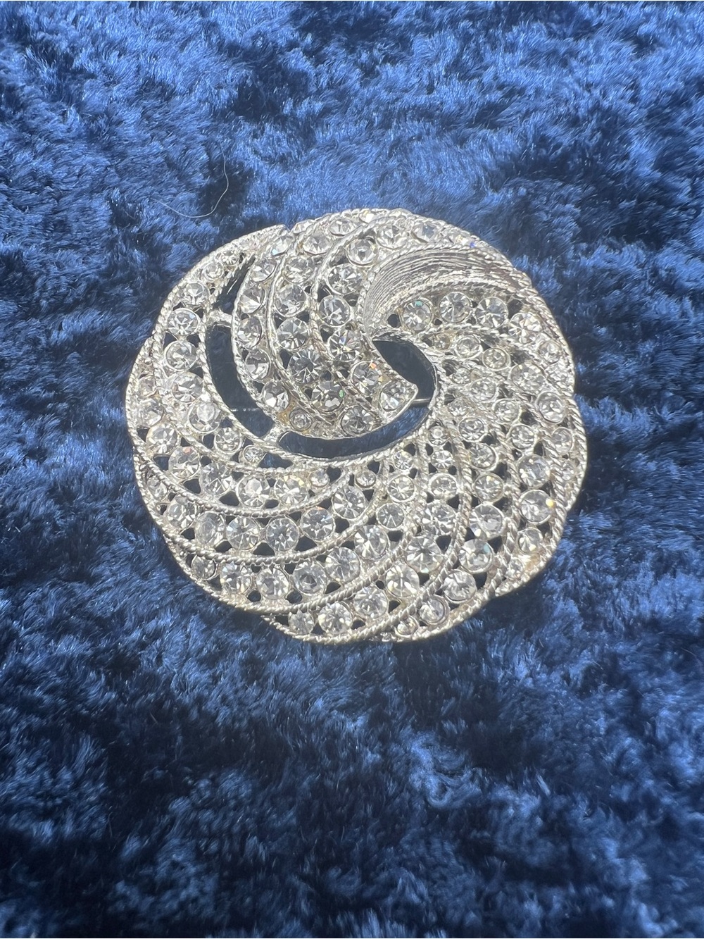 Crystal Pave Swirl Brooch - Silver Tone